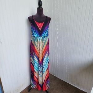 Alloy Apparel Maxi  Long Dress Red Blue Sleeveless Geometric Stretch Strap Sz M